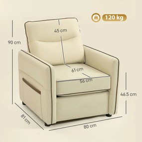 HOMCOM Fotoliu de Living cu Tapițerie Groasă, Șezut Generos, Spumă cu Densitate Mare, Fotoliu pentru Dormitor cu Brațe și Buzunare Laterale, Piele PU pentru Living sau Birou, Bej | Aosom Romania