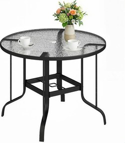 Outsunny Masă Rotundă de Grădină pentru Maxim 4 Persoane cu Gaură pentru Umbrelă, Ø96,5x71 cm, Negru | Aosom Romania