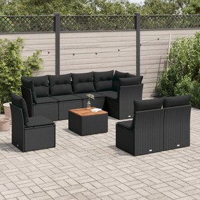 vidaXL Set mobilier de grădină cu perne, 9 piese, negru, poliratan