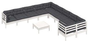 Set mobilier gradina cu perne, 11 piese, alb, lemn de pin Alb, 9