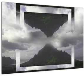 Tablou pe sticlă - Munții din Islanda, colaj geometric (70x50 cm)