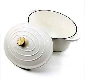Oala fonta emailata cu capac Perfect Home 17923 30cm, 4.2L, crem