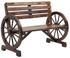 Outsunny Banc de grădină cu design de roată de căruț, pentru 2 persoane, lemn natural, maro închis, 105,5 x 56 x 79cm | Aosom Romania