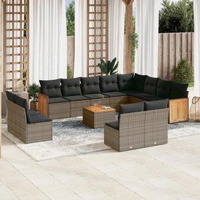 3260562 vidaXL Set mobilier de grădină cu perne, 13 piese, gri, poliratan