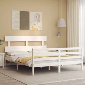 3195102 vidaXL Cadru de pat cu tăblie, alb, 160x200 cm, lemn masiv