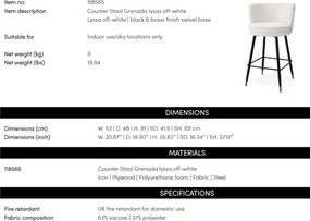 Scaun de bar pivotant design LUX Grenada Counter, Lyssa off-white