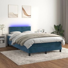 vidaXL Pat cu arcuri, saltea și LED, albastru, 120x200 cm, catifea