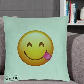 Perna Decorativa Emoji Limba Scoasa, 40x40 cm, Verde Menta, Husa Detasabila, Perna Inclusa, BEKZ®