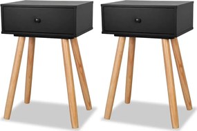 vidaXL Noptiere din lemn masiv de pin 2 buc, 40 x 30 x 61 cm, negru