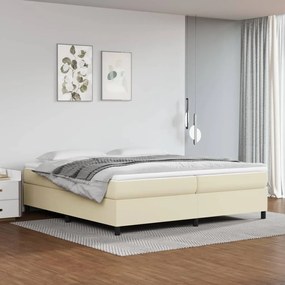 3144628 vidaXL Pat continental cu saltea, crem, 200x200 cm, piele ecologică