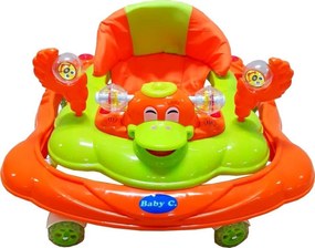 Premergator reglabil in 3 trepte NOVOKIDS™ Baby C, cu melodii, roti silentioase din silicon, Ratusca, Pliabil, Verde si Portocaliu