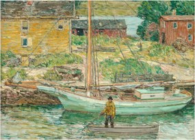 Tablou pe sticlă - Childe Hassam, Oyster Sloop, Cos Cob, reproducere (70x50 cm)