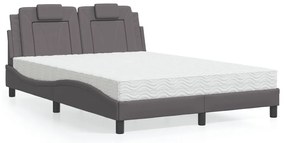 vidaXL Pat cu saltea, gri, 140x200 cm, piele ecologică