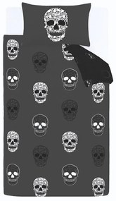 Lenjerie de pat pentru copii gri închis pentru pat de o persoană 135x200 cm Skulls – Catherine Lansfield
