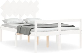 vidaXL Cadru de pat senior cu tăblie dublu, alb, lemn masiv
