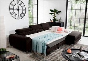 Colțar maro închis extensibil/cu spațiu de depozitare cu tapițerie din catifea (cu colț pe partea dreaptă/cu șezlong) Grayson – ELTAP