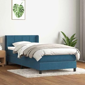 vidaXL Pat box spring cu saltea, albastru închis, 80x220 cm, catifea