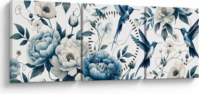 Tablou - Colibri cu flori (cu ceas) (90x30 cm)