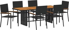 vidaXL Set de masă pentru grădină 7 pcs Negru poliratan