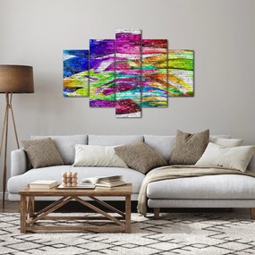 Tablou - Zid de cărămidă cu flăcări colorate (150x105 cm)