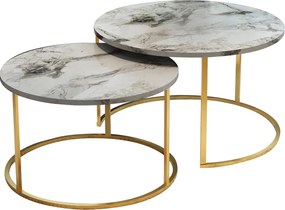 Set 2 Masute De Cafea Selmma PAL Finisaj Marmura Alba, Picioare Aurii Model 2