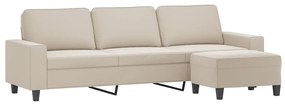 Canapea cu 3 locuri si taburet, crem, 210 cm, microfibra