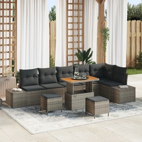 Set Canapea Grădină vidaXL din 9 Piese cu Perne Gri Ratan Polimer Acacia