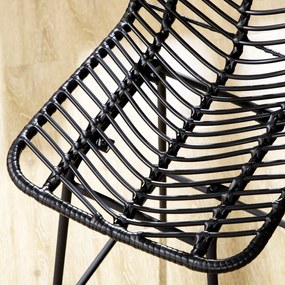 HOMCOM Set de 2 taburete de bar design boem înălțime 66 cm cu suport picioare metalic și ratan PE - negru | Aosom Romania