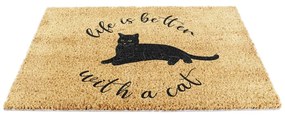 Covoraș de intrare din fibre de nucă de cocos 40x60 cm Life Is Better With a Cat – Artsy Doormats
