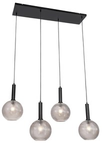 Lampă suspendată de design neagră cu sticlă fumurie cu 4 lumini - Chico