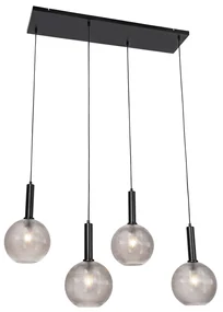 Lampă suspendată de design neagră cu sticlă fumurie cu 4 lumini - Chico