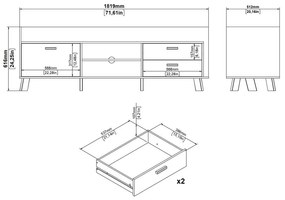 Comodă TV albă-în culoare naturală cu aspect de lemn de stejar 182x62x51 cm Ikast – Tvilum
