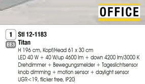 Lampa de podea dimabila cu detector de miscare si senzor de lumina naturala, OFFICE LED