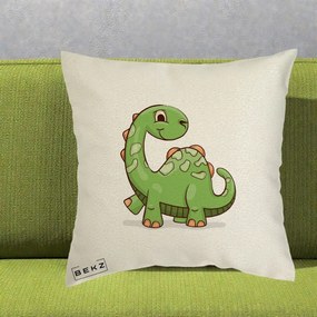 Perna Decorativa Brontosaur Verde Simpatic, 40x40 cm, Ecru, Husa Detasabila, Perna Inclusa, BEKZ®
