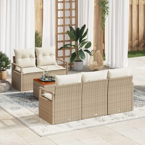 vidaXL Set de canapea de grădină din 6 piese cu perne bej, din rattan poliesteric și acacia