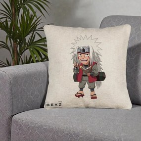 Perna Personalizata Naruto Jiraiya Sensei Chibi, 40x40 cm, Bej Canapea, Husa Detasabila, Perna Inclusa, BEKZ®