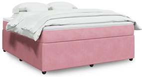 vidaXL Pat box spring cu saltea, roz, 180x200 cm, catifea