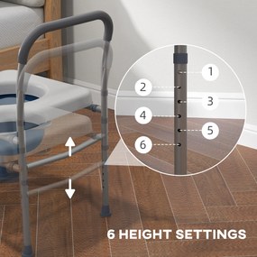 HOMCOM Scaun cu Vas de Toaletă pentru Vârstnici, Scaun de Toaletă Multifuncțional 4-În-1 cu Înălțime Reglabilă, 64x53x70-82 cm, Gri | Aosom Romania