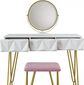 Masuta machiaj cu Oglinda LED si 3 Sertare pentru Cosmetice, Set Masa toaleta 100 cm, Alb, masuta cosmetica, vanity - SEA366