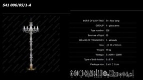 Lampadar 5 brate cristal Bohemia S41 006/05/1-A