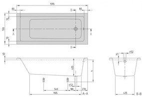 Cada dreptunghiulara Villeroy  Boch pentru inzidire, Targa Plus Solo, 160 x 70 cm, alb alpin 1600x700 mm
