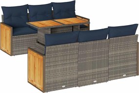 vidaXL Set canapele grădină cu perne 7 piese gri poliratan/lemn acacia