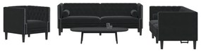 3209286 vidaXL Set canapele Chesterfield cu perne rulou 3 piese negru catifea