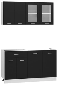 3067656 vidaXL Set dulapuri de bucătărie, 4 piese, negru, lemn prelucrat