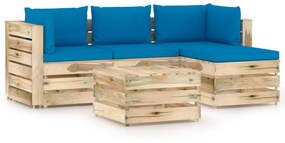 Set mobilier de gradina cu perne, 5 piese, lemn verde tratat light blue and brown, 5
