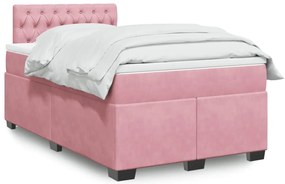 vidaXL Pat box spring cu saltea, roz, 120x200 cm, catifea