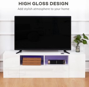 Dulap pentru Televizor cu Luciu Intens pentru Televizoare de pana la 60” cu lumini LED, Suport TV cu Rafturi HOMCOM | Aosom Romania