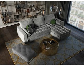 Colțar extensibil din catifea cu șezlong dreapta Milo Casa Santo, gri deschis