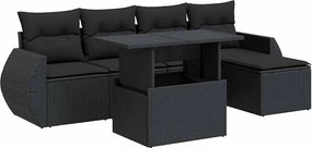vidaXL Set mobilier de grădină cu perne, 6 piese, negru, poliratan