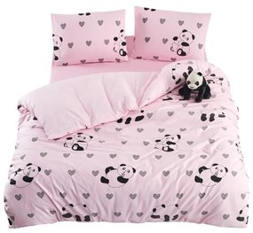 Lenjerie de pat roz pentru pat de o persoană, extinsă cu cearceaf inclus, cu 3 piese 160x220 cm Panda – Mila Home